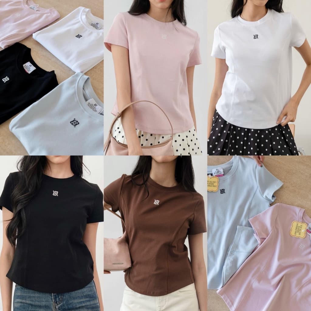 CHUUCHOP | S-4XL | Jenna Baby Tee เสื้อยืดเบบี้ทีผู้หญิง ทรงเข้ารูป ผ้านุ่มยืด ปักโลโก้ ใส่สบาย (C8362)