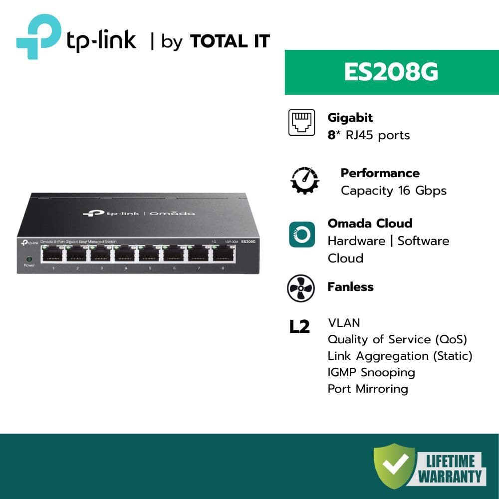(พร้อมส่ง) TP-LINK Omada ES208G สวิตช์ 8 พอร์ต Gigabit (Fanless) สําหรับ VLAN/Home Lab ประกันศูนย์