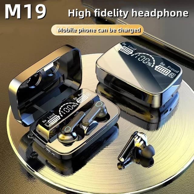 หูฟังบลูทูธ ใหม่ หูฟังบลูทูธไร้สาย V5.1 หูฟังสเตอริโอ 9d ไมโครโฟนในตัว หูฟังบลูทูธ เสียงที่ชัดเจน M19 TWS…