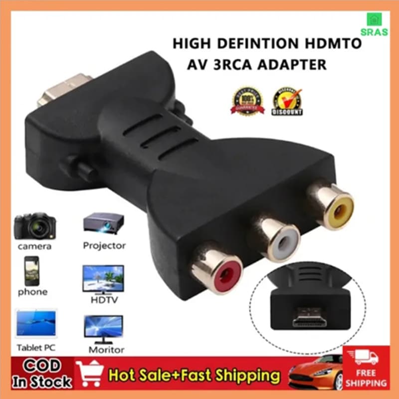 SRAS HDMI ตัวผู้ไปเป็น3 RCA ตัวเมียคอมโพสิตเครื่องเสียงวีดีโอAV ตัวแปลงอะแดปเตอร์สําหรับพีซีโทรทัศน์