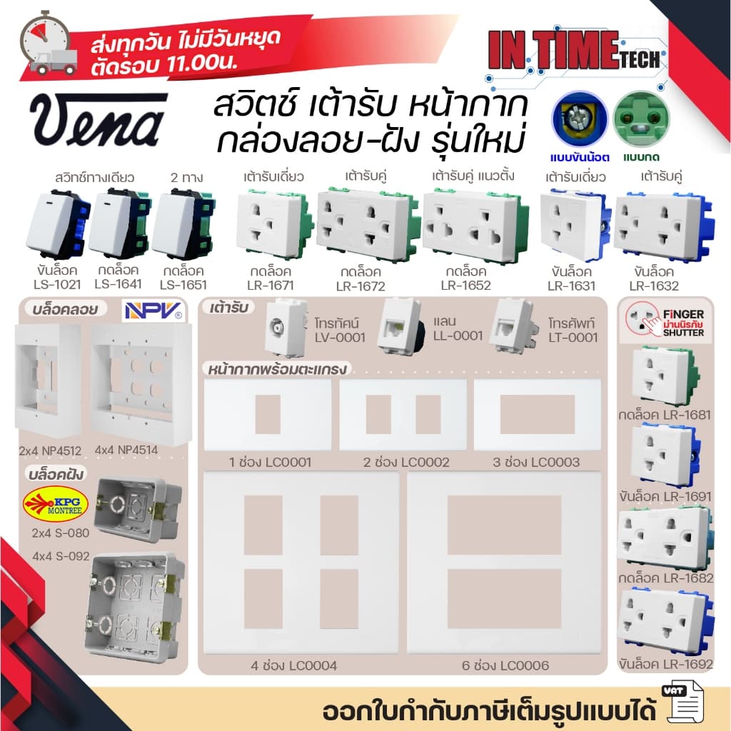 VENA สวิตช์ ปลั๊ก รุ่นใหม่ เต้ารับไฟฟ้า กราวด์เดี่ยว กราวด์คู่ หน้ากาก บล็อคลอย บล็อคฝัง สําหรับประกอบชุดไฟฟ้า