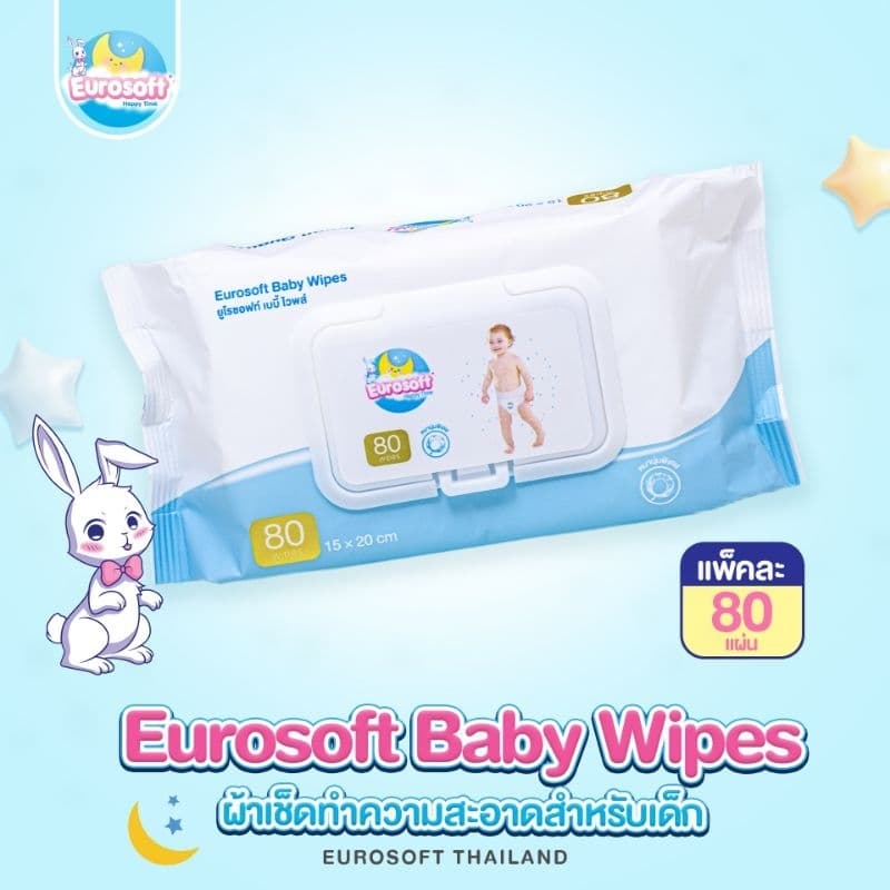Eurosoft Baby Wipes ผ้าเช็ดทําความสะอาดสําหรับเด็ก ทิชชู่เปียกสําหรับเด็ก สูตรอ่อนโยน