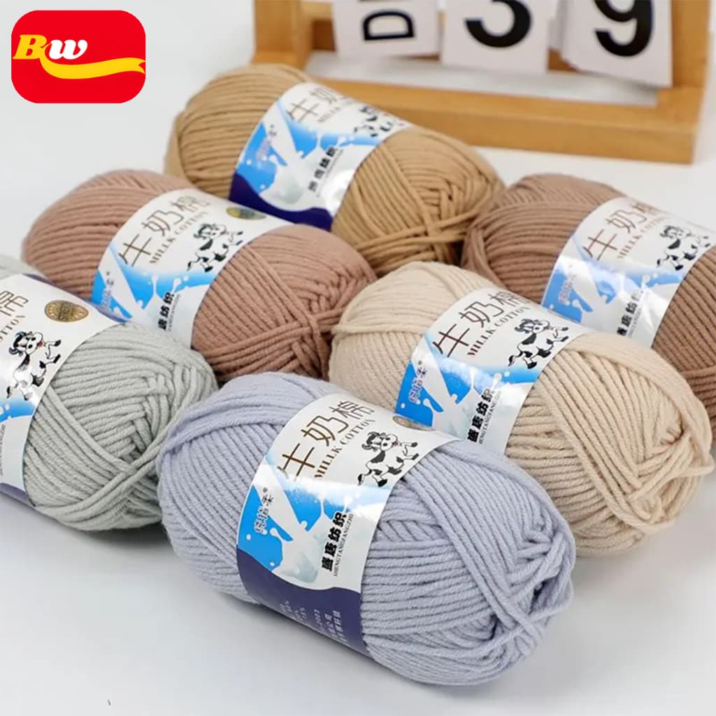 ไหมพรมคอตตอนนม 5ply น้ําหนัก50กรัม milk cotton yarn 93สี พร้อมส่งจากไทย