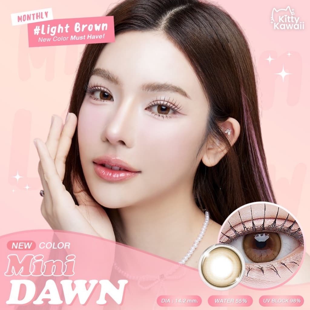 คอนแทคเลนส์(มินิ) Mini Dawn (Kitty Kawaii) สี : Light Brown / Brown / Gray รายเดือน มีค่าสายตา