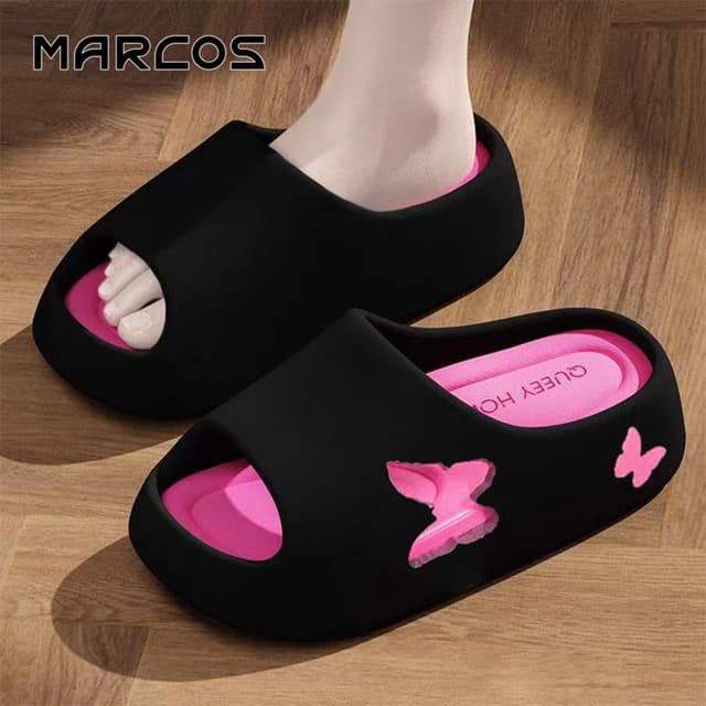 MARCOS พร้อมส่งจากไทย รองเท้าแตะพื้นนมสดที นพื้นสูงเจาะรูหัวใจกันน้ํา กันลื่นใส่ง่าย ไม่เจ็บเท้า