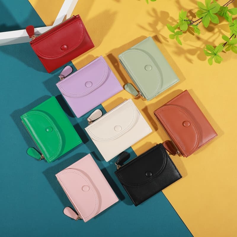 MB1008 กระเป๋าสตางค์ใบสั้น หนัง Pu พกพาสะดวก ขนาดเล็กแบบพกพา พร้อมช่องใส่บัตร สีสดใส แฟชั่นสําหรับสตรี
