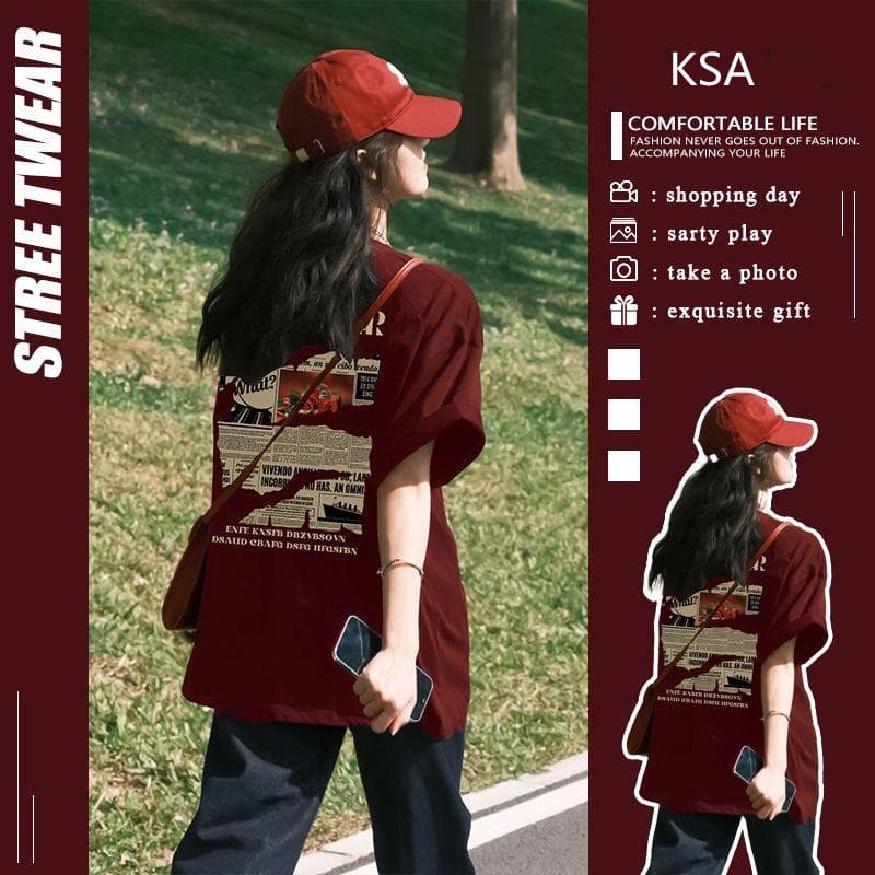 เสื้อยืดผู้หญิงแฟชั่นเกาหลีใหม่ Oversize เสื้อผ้าสาวอวบไซซ์ใหญ่ แนวสตรีท เสื้อโอเวอร์ไซต์สกรีนลายวินเทจเท่…