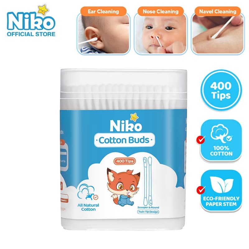 Niko สําลีก้านกระดาษ สําหรับแคะหู หัวเล็ก 200 ก้าน คอตตอนบัตแคะหู