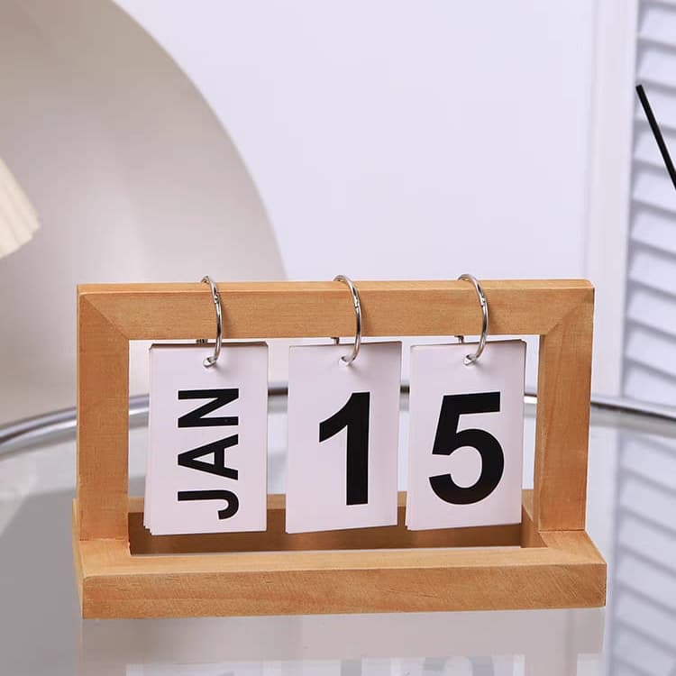 ปฏิทินหมุนหน้ากระดาษ ทําจากไม้ ปฎิทินตั้งโต๊ะ ตกแต่งโต๊ะ Wooden Calendar ของแต่งห้องสไตล์มินิมอล E71