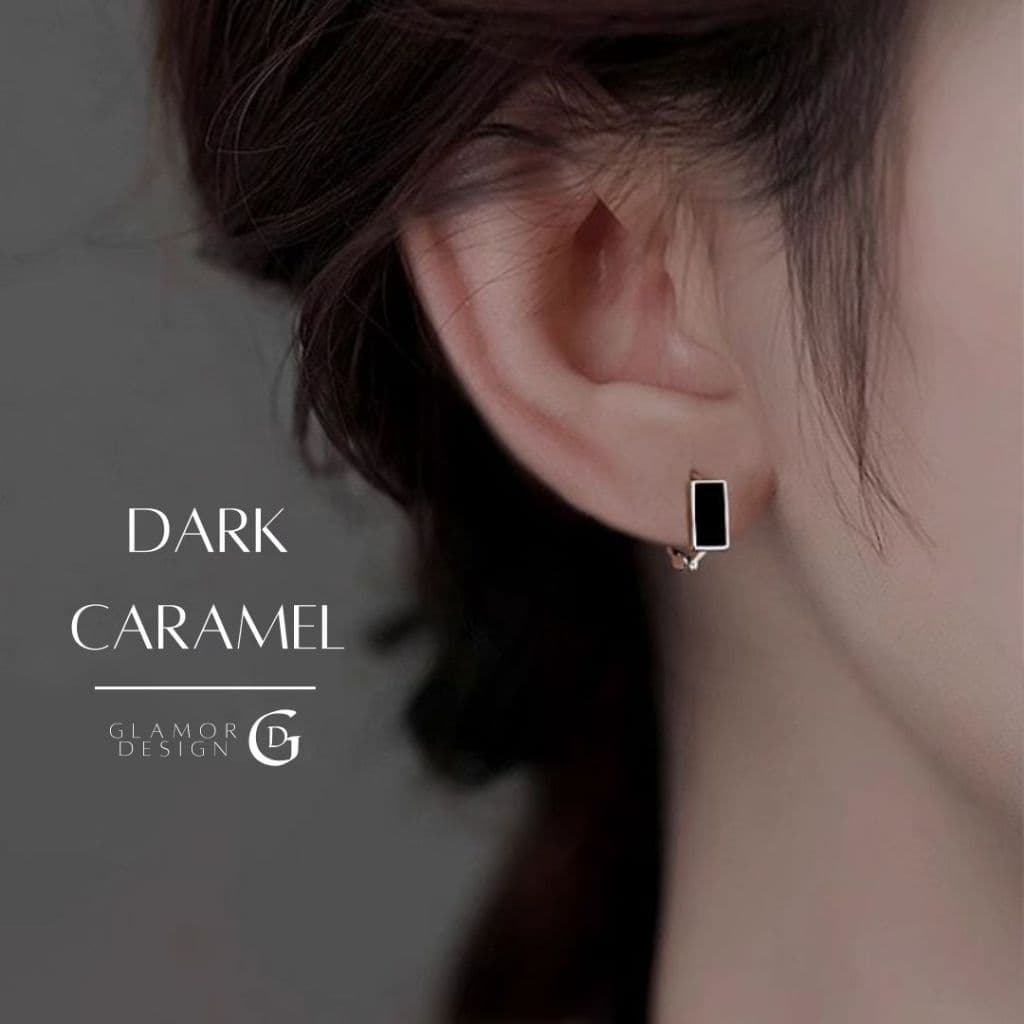 GLAMOR ต่างหูเงินแท้ Dark Caramel จี้ดํา ดีไซน์ดําหรู เพชรแวววาว สไตล์มินิมอล ต่างหูผู้หญิง