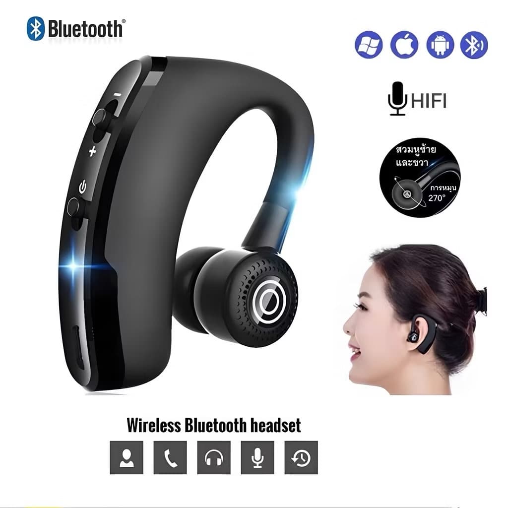 หูฟังบลูทูธ รุ่น TWS V9 บลูทูธ 5.2V หูฟังสเตอริโอแบบแขวนหูฟังแบบใส่ในหูขนาดเล็ก จอแสดงผลดิจิตอล…