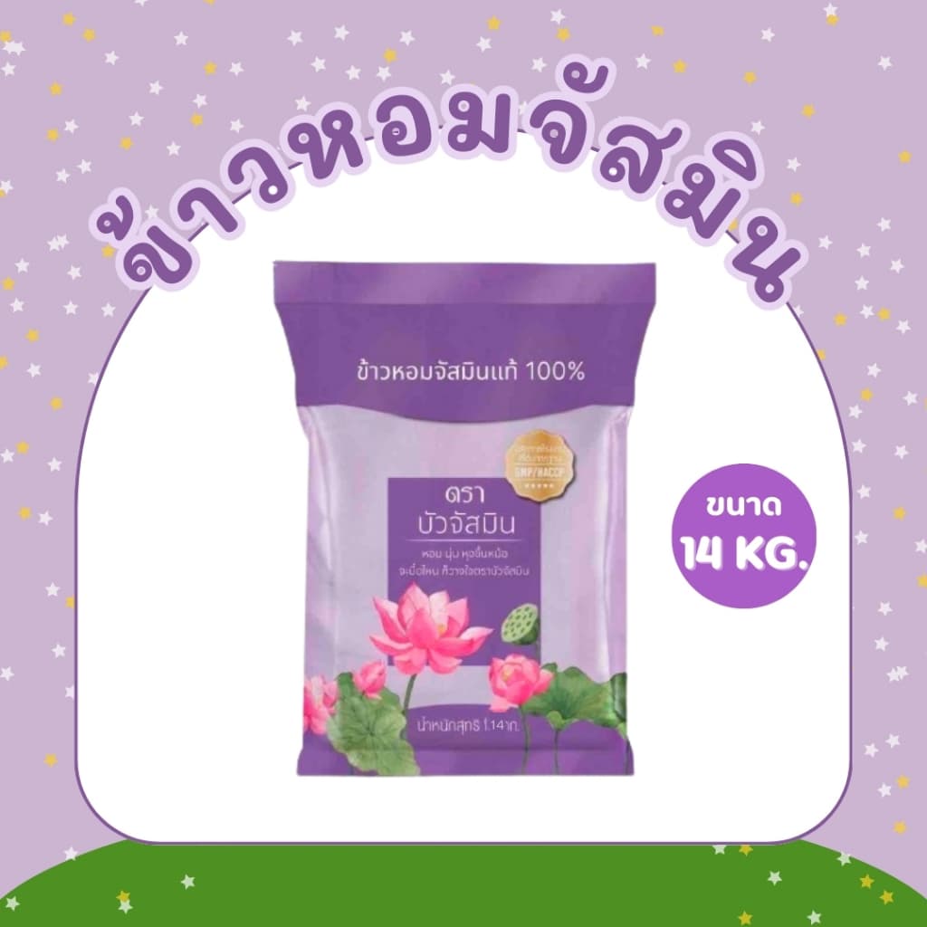 14 กิโลกรัม ข้าวหอม ตราบัวจัสมิน 14 กิโลกรัม 1ถุง ข้าวราคาถูก นิ่ม ฟู หุงขึ้นหม้อ ข้าวนาปรัง