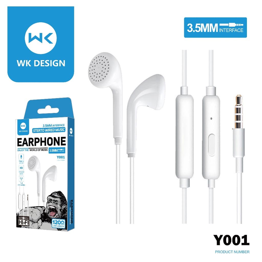 WK หูฟัง KINGKONG 3.5mm Y001 HiFi โทรชัดเจน เบสหนัก เสียงดีมากครับ สําหรับ ios Android pc (รับประกัน 1 ปี)