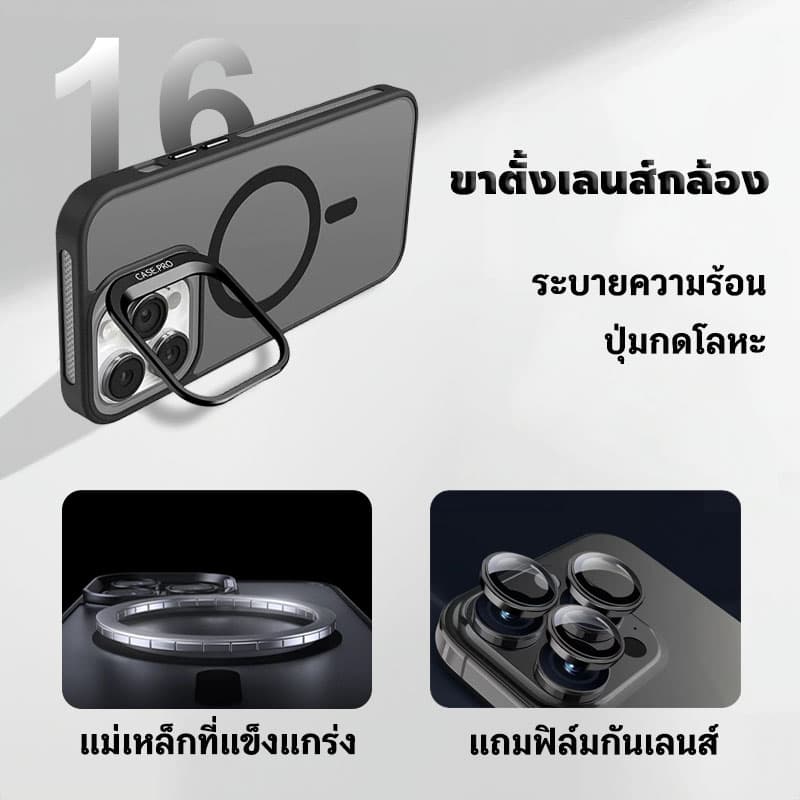 แถมฟิล์มกันเลนส์ ขาตั้งเลนส์กล้อง แม่เหล็ก มีน้ําค้างแข็ง เคสไอโฟน 17 16 Pro max 15plus 14 เคส for iPhone 15… รูปที่ 1