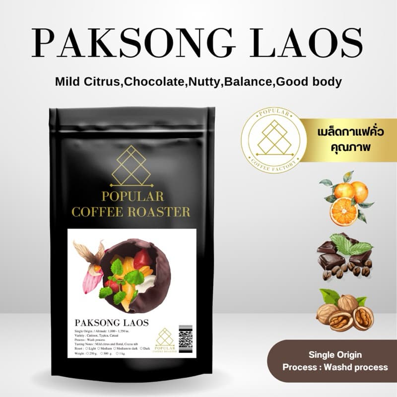 Popular Coffee Roaster เมล็ดกาแฟคั่ว Paksong Laos