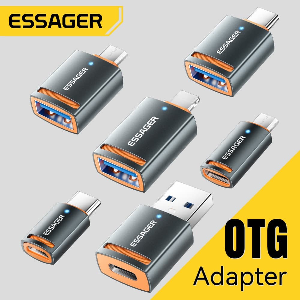 Essager อะแดปเตอร์ OTG USB เป็น Type-C Micro USB เป็น L 5A 2A ชาร์จเร็ว ถ่ายโอนข้อมูล