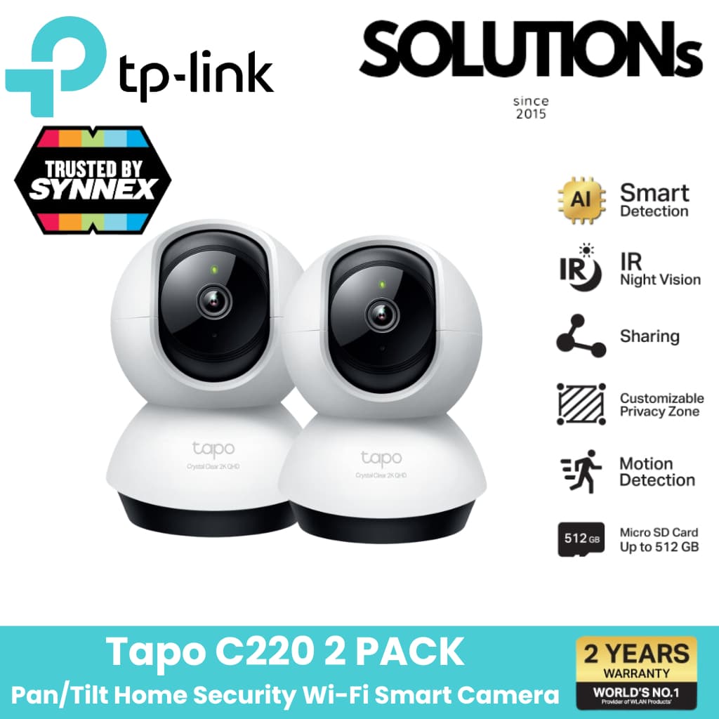 TP-Link ️กล้องไวไฟ ️Tapo C220 4MP 2K+ QHD [แพ็คคู่สุดคุ้ม] คมชัดพิเศษ Pan/Tilt 360o มี Smart AI แยกได้ทั้งคน…