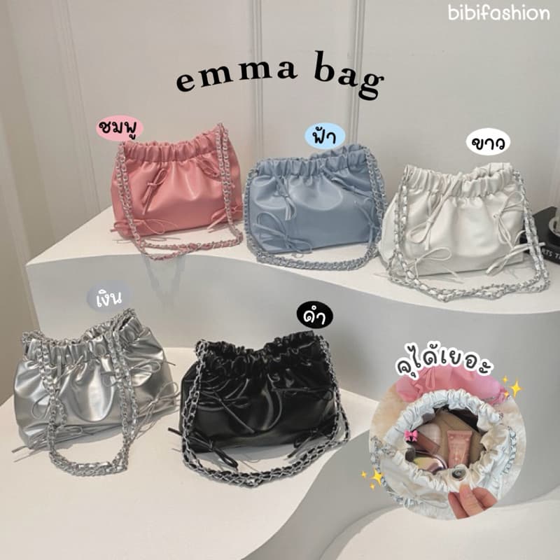 Bibifashion พร้อมส่งครบสี💥emma bag🎀 กระเป๋าสะพายไหล่ สายโซ่ ทรงบักเก็ต ติดโบว์จิ๋ว💖 น่ารักมาก มี 5 สี