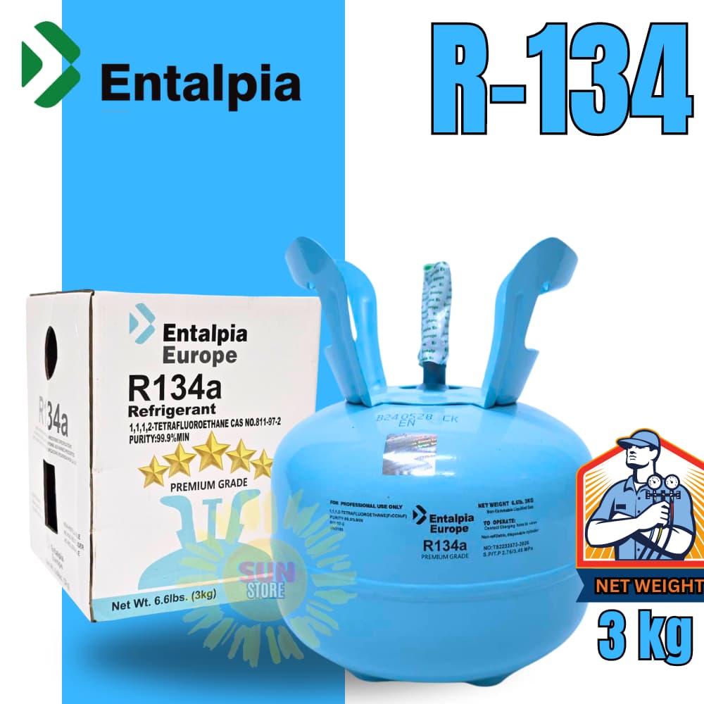 น้ํายาแอร์ R-134a ยี่ห้อ Entalpia ขนาด 3KG. มาตรฐานยุโรป ตรงปก100% ออกใบกํากับภาษีได้