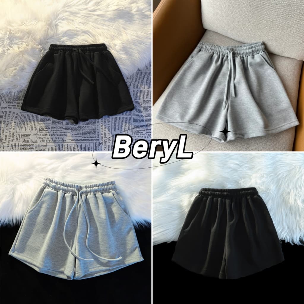 Beryl🌻กางเกงขาสั้นผู้หญิงขากว้างสไตล์สปอร์ตเชือกผูกแบบลําลองS-3XL กางเกงขาสั้นหลวมๆ…