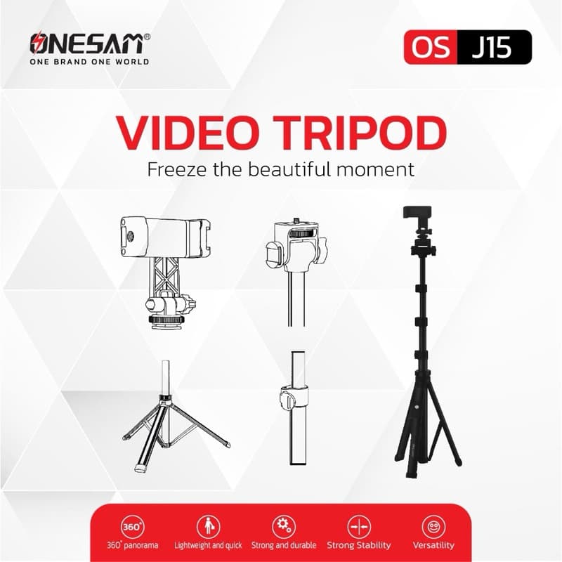 ONESAM รุ่น OS-J26 J15 ขาตั้งกล้องไทรพอต ขาตั้งโทรศัพท์มือถือ และ รีโมทไร้สาย ของแท้ 100% รับประกัน 1 ปี สีดํา