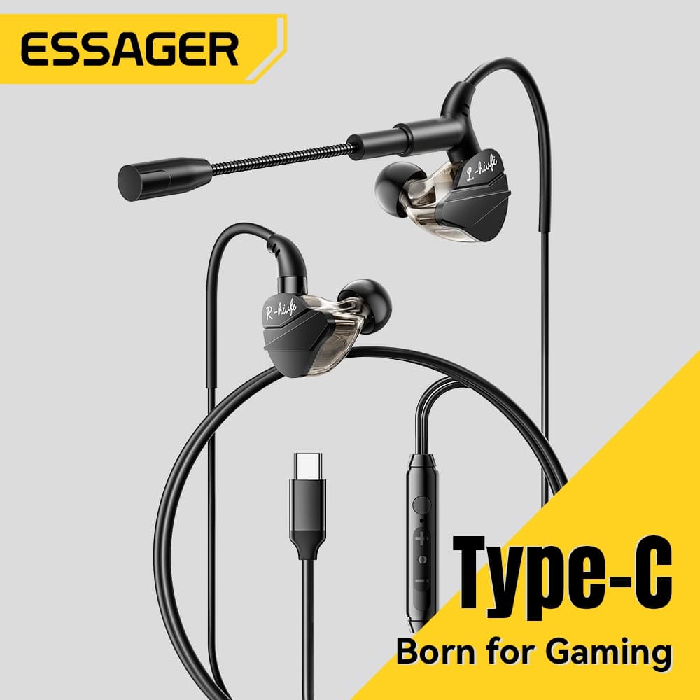 Essager Type-C/3.5 มม.หูฟังเกมมิ่งแบบมีสาย พร้อมเอฟเฟกต์เสียง HiFi หูฟังอินเอียร์