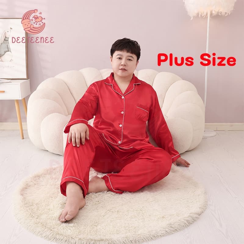 deeteenee ชุดนอนสีพื้น ชุดนอนผู้ชาย Plus Size ชุดนอนคู่ ชุดนอนบิ๊กไซส์ แขนยาว+ขายาว ผ้าซาติน ผ้าเย็นใส่สบาย รูปที่ 1