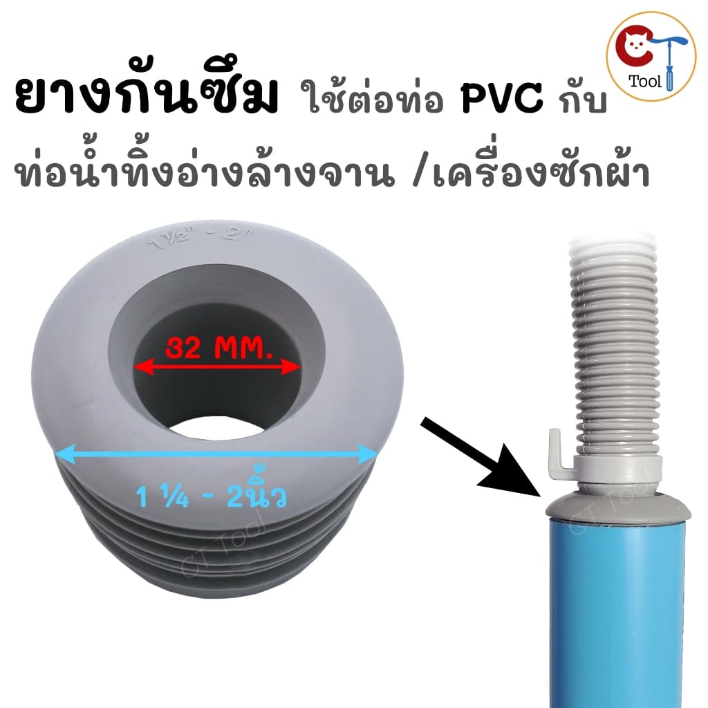 ยางกันซึม ต่อท่อน้ําทิ้งอ่างล้างจาน ท่อน้ําทิ้งเครื่องซักผ้า ใช้ต่อกับท่อ PVC ขนาด 1 1/4, 1 1/2, 2นิ้ว
