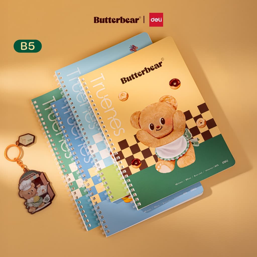 (ฺButterBear X Deli) สมุดจด สมุดมีห่วง สมุดสันเชือก สมุดน้องหมีเนย บัตเตอร์แบร์ (A5/B5/เลือกลายได้) รูปที่ 1