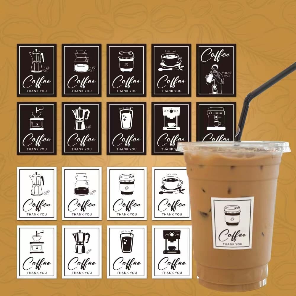 สติกเกอร์ติดกล่อง แก้ว กาแฟ ชา เครื่องดื่ม สําเร็จรูป ขอบคุณ sticker coffee