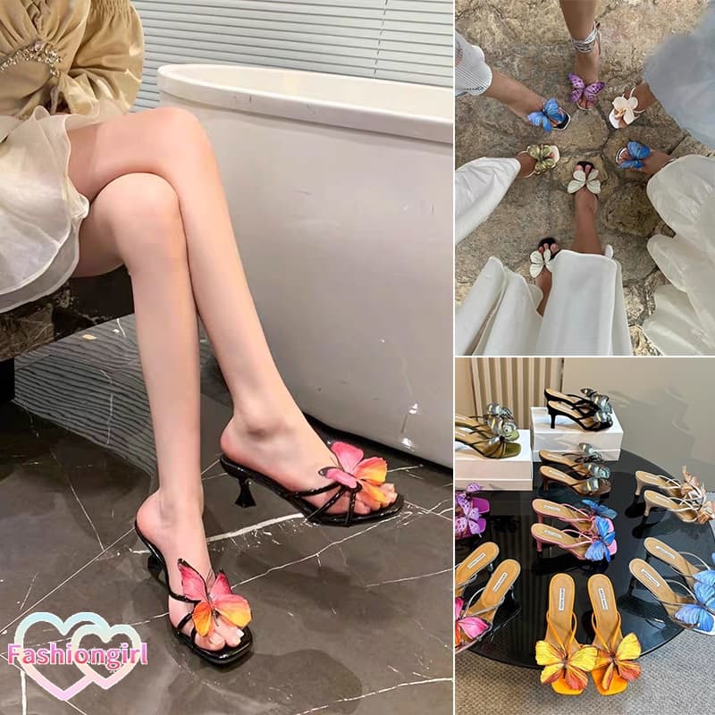 Fashion girl🦋🦋หัวเข็มขัดรองเท้า อุปกรณ์รองเท้าแตะ ลายดอกไม้และผีเสื้อ ไปเที่ยวทะเล หลากหลายสไตล์ summer