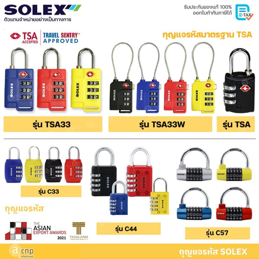 SOLEX กุญแจรหัส กุญแจสําหรับกระเป๋าเดินทาง รุ่น TSA TSA33 TSA33W และกุญแจ C33 C44 C57