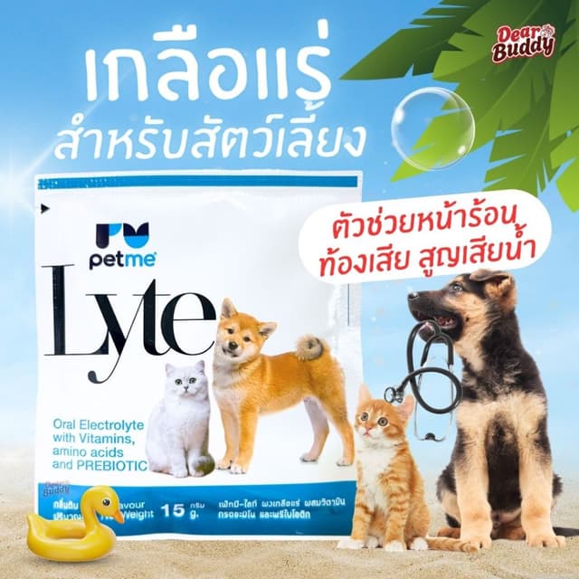 Petme lyte เกลือแร่ผสมวิตามินรสตับ ทดแทนการขาดน้ํา จากท้องเสีย อากาศร้อน ออกกําลังกาย มีพรีไบโอติก เกลือแร่แมว