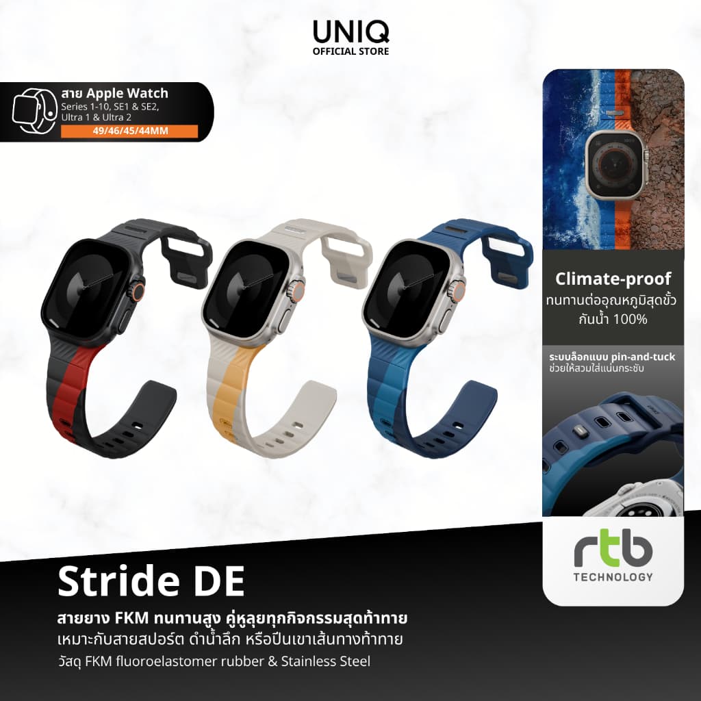 UNIQ Stride DE สาย Apple Watch (49/46/45/44mm) สายนาฬิกา สายยาง FKM