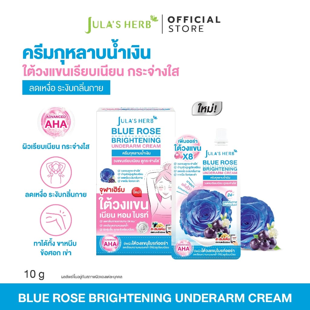 บลูโรสไบรท์เทนนิ่ง อันเดอร์อาร์มครีม ผลิตภัณฑ์บํารุงใต้วงแขน ลดเหงื่อ ระงับกลิ่นกาย ขนาด 10 g 6 ซอง รูปที่ 1