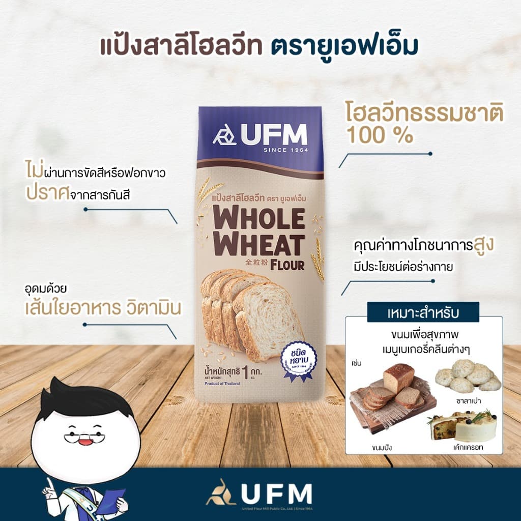 แป้งสาลีโฮลวีท ชนิดหยาบ ตรายูเอฟเอ็ม 1กก **มีส่งด่วน