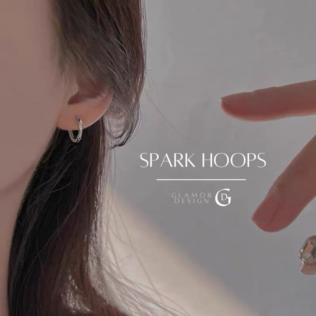 GLAMOR ต่างหูเพชร Spark Hoops ต่างหูเงิน ต่างหูวงกลม ต่างหูห่วง ต่างหูแฟชั่น ตุ้มหูเงินแท้