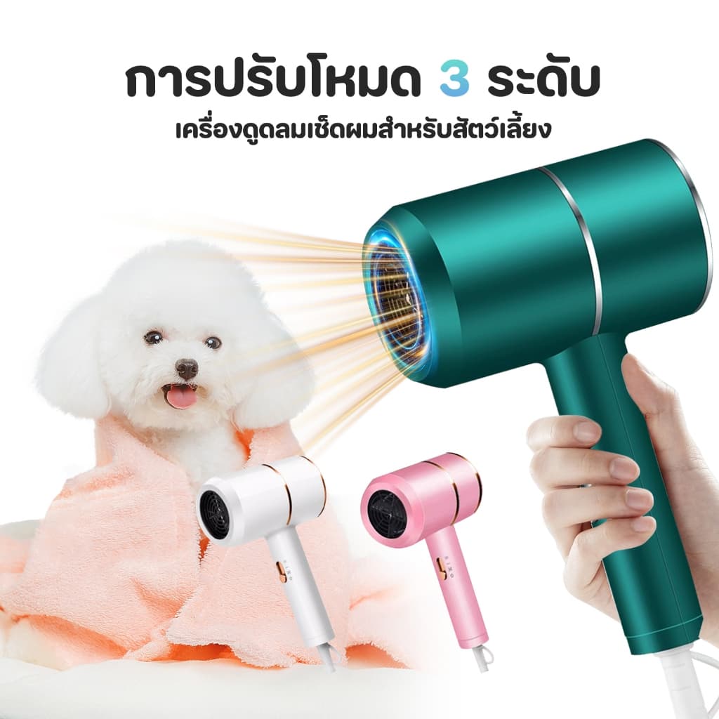 เครื่องเป่าขนสัตว์เลี้ยงรุ่นใหม่ เครื่องเป่าขนแมวและสุนัข ไอออนเชิงลบ ปริมาณลมสูง เป่าขนแห้งเร็ว ไม่ทําลายขน…