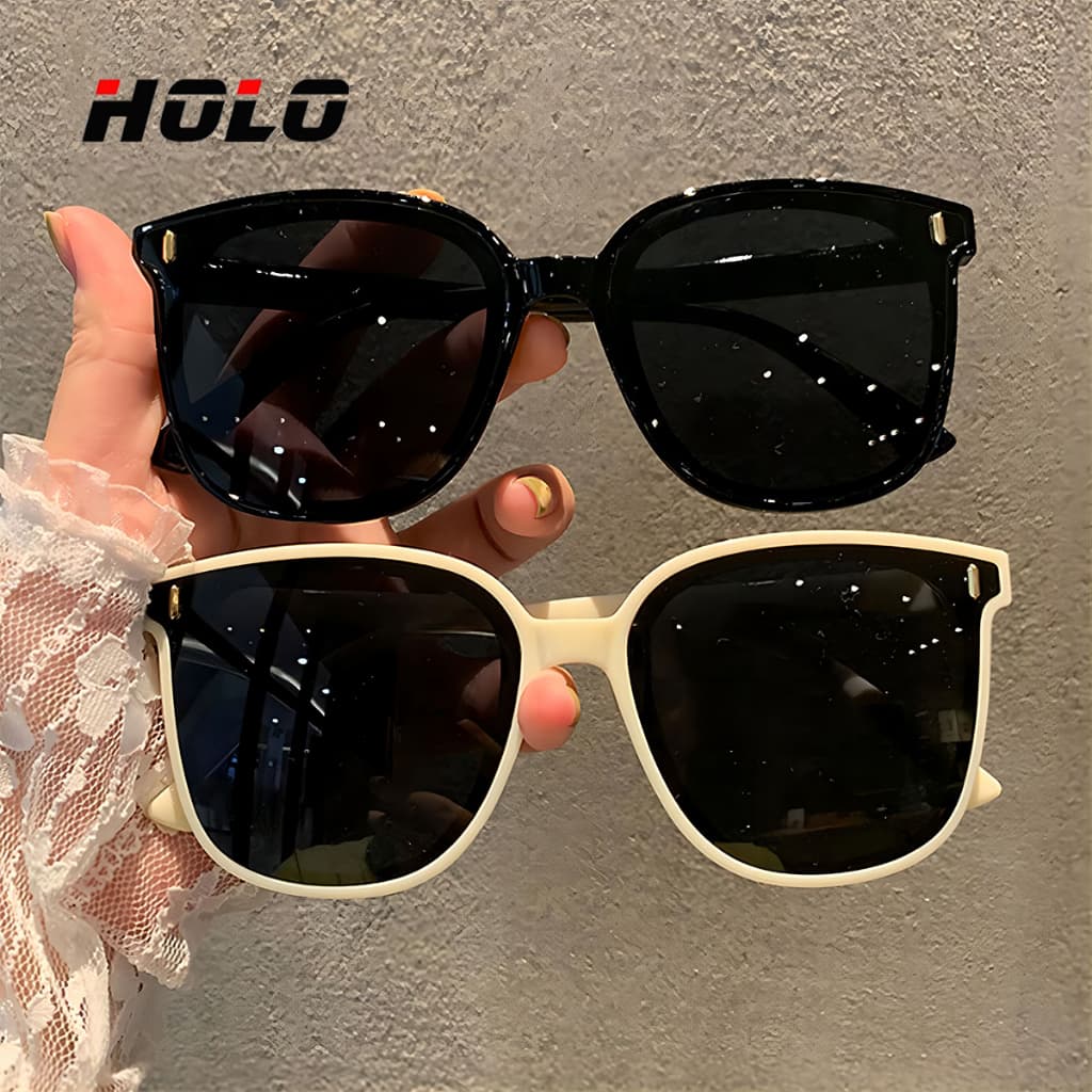 สไตล์เกาหลี สีดํา คู่รัก แว่นตากรอบใหญ่ แฟชั่น แว่นกันแดด UV400 องกันรังสียูวี ป้องกันแสงสะท้อน