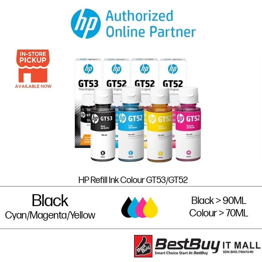 สินค้าพร้อมส่ง💥หมึกเติมแท้ HP GT53 XL GT51 , GT52 Set 4 สี 4 ขวด (มีกล่อง) For Hp HP315 HP415 HP500…