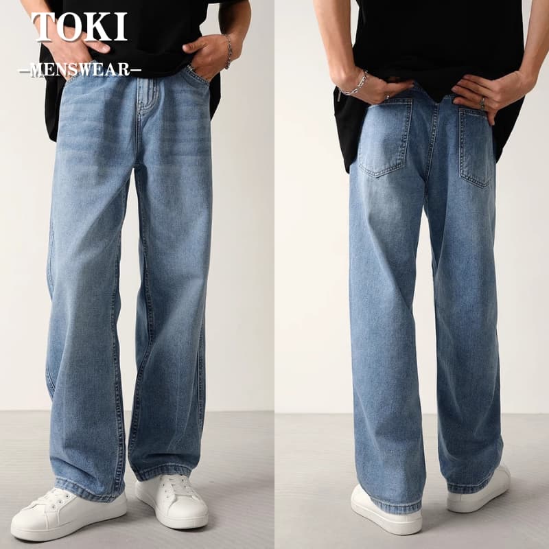 toki-กางเกงยีนส์ผู้ชาย ขายาว baggy jeans ชาย ยีนส์สีสนิม ทรงกระบอกใหญ่ สไตล์เกาหลี เอวสูงทรงกระบอกตรง…