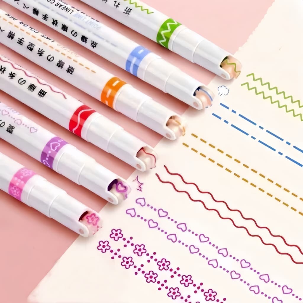 (6 ด้าม)ปากกามาร์กเกอร์ ไฮไลท์ Curve PENลูกกลิ้ง แบบเส้นคู่ ตกแต่ง DIY ไดอารี่ เน้นข้อความ…