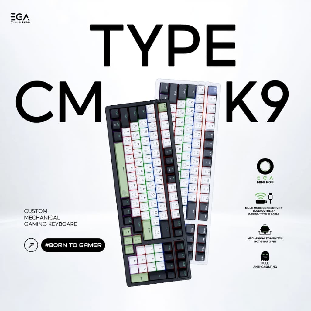 EGA CMK9 คีย์บอร์ดไร้สายใช้งาน 3 โหมด ขนาด96% Hot Swap 3 Pin Mini RGB ประกัน 2 ปี