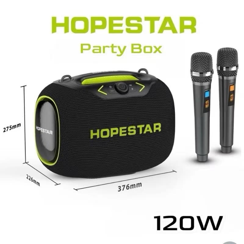 HOPESTAR Partybox ลําโพงบลูทูธ 120W พร้อมไมล์หลายสาย2ตัว เอฟเฟคเสียงเปลี่ยนได้3ระดับ ของแท้100%