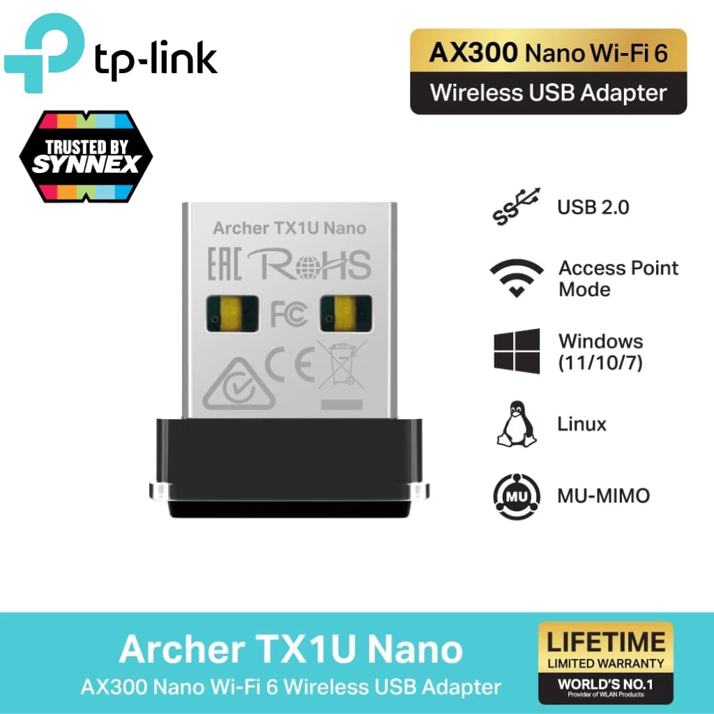 TP-Link ️ตัวรับสัญญาณไวไฟ 6 ️Archer TX1U Nano อแด็ปเตอร์ยูเอสบีไวไฟ 6 AX300 Nano Wi-Fi 6 Wireless USB Adapter รูปที่ 1
