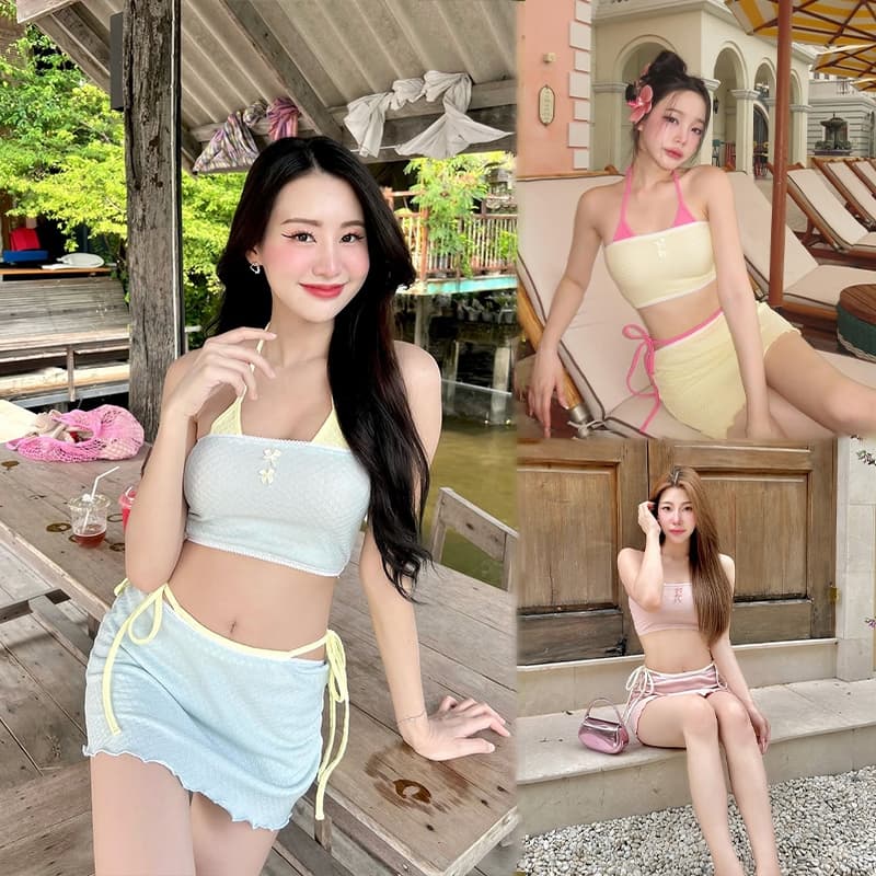 ส่งไวจากไทย ชุดว่ายน้ําผู้หญิง beachwear bikini set มีฟองน้ํา ใหม่ summer#0821