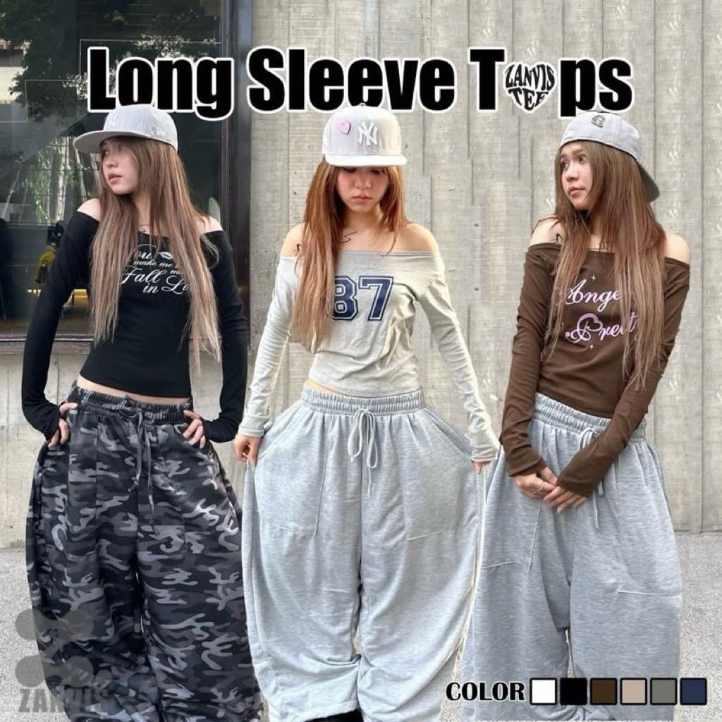 (Zanvis tee)เสื้อยืดแขนยาวคอปาด ปาดไหล่ได้ ทรงBabytee เข้ารูป ผ้าคอตตอลยูนิ นุ่มยืดเยอะ สกรีนลาย