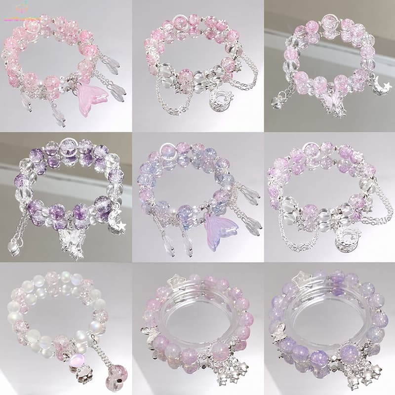 COD💖สร้อยข้อมือคริสตัล นางเงือก หลากสี กระจก ลูกปัด ระดับไฮเอนด์สไตล์หรูหราแสง ปรับได้ สําหรับผู้หญิง…