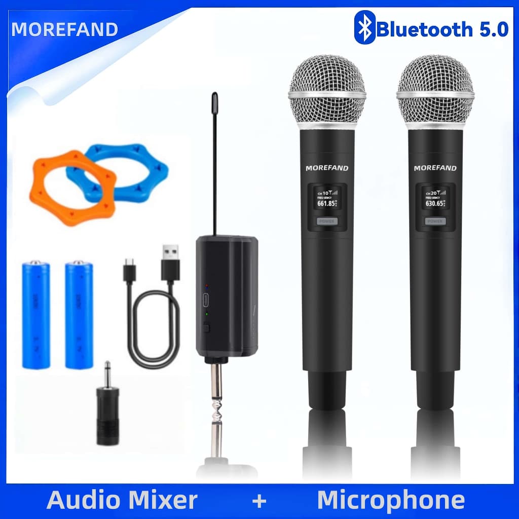 ไมค์ลอย คู่ ไมโครโฟนไร้สาย ไมค์คู่แบบมือถือ ชุดรับ-ส่งWireless Microphoneไมค์โครโฟน ไมค์ลอยแบบพกพา มโครโฟนเวที
