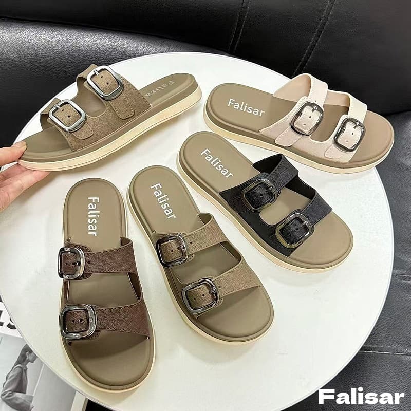 Falisar รองเท้าแตะผู้หญิง กันน้ําได้ แฟชั่นเกาหลี กันลื่น ส้นสูง 3 ซม วัสดุPVC สีดํา 37-41 รุ่น 2993-1